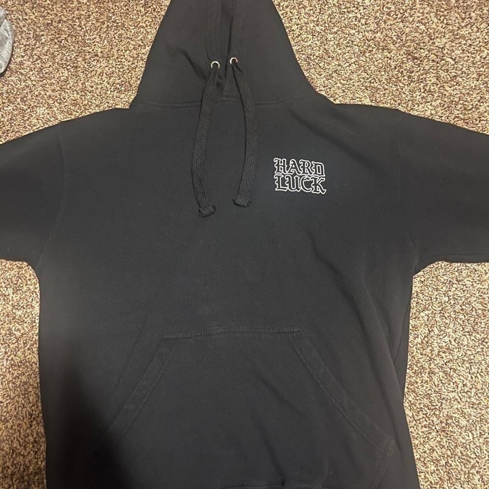 Hard Luck Skater Hoodie Mens Black White Embroidered Logo Pullover Sweatshirt